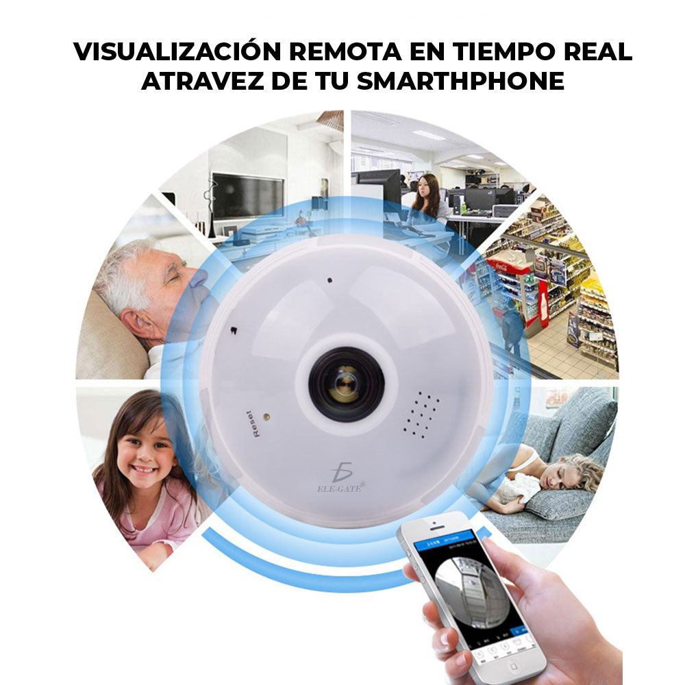 Camara Espia Tipo Foco con luz real Ip Wifi Foco 360 Vision Panoramic web25