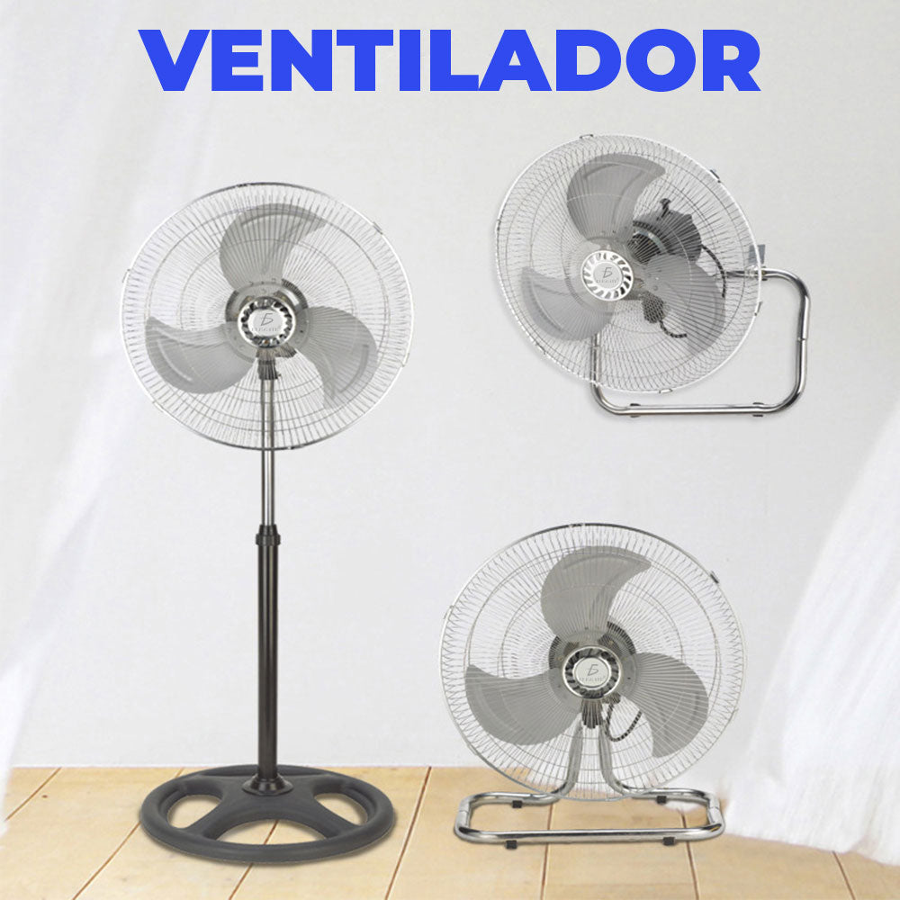 Ventilador de 45 CM Pedestal Piso Pared con Aspas Aerodinámicas 3 Velocidades Metálico. CLR.62