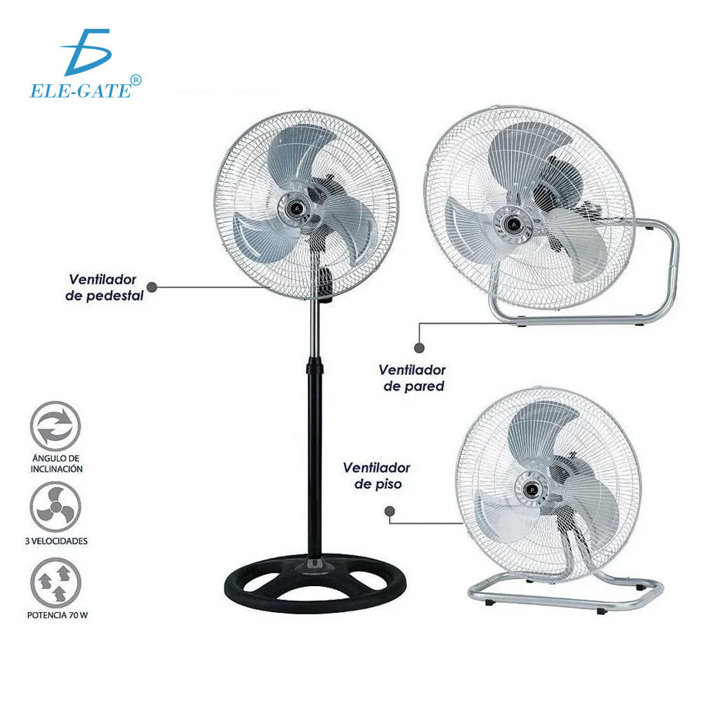 Ventilador de 45 CM Pedestal Piso Pared con Aspas Aerodinámicas 3 Velocidades Metálico. CLR.62