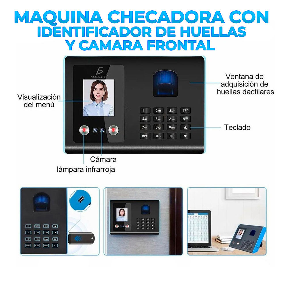 Maquina Reloj Checadora con Identificador de Huellas Y Cámara Frontal CON-FA01