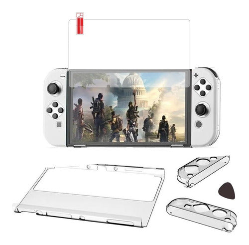 Funda de acrilico rigido transparente más mica de cristal templado para nintendo switch oled